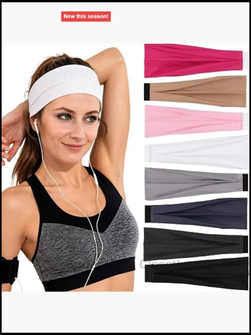 8 Pack Wide Elastic Non-Slip Sweatbands for Workouts, Yoga & Daily Wear
